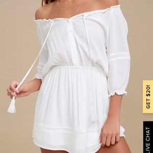 Lulu’s White Off-the-Shoulder Long Sleeve Dress